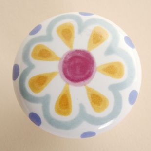 C51W51 single hole large round cartoon ceramic handle with sunflower for wardrobe/cupboard/shoe cabinet/drawer