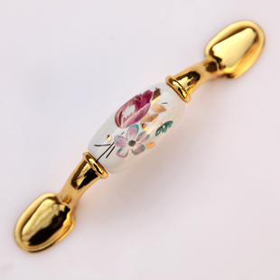 AB09BGP 76mm hole distance long and flat bright golden ceramic handle with tulip for drawer/wardrobe/cupboard/cabinet
