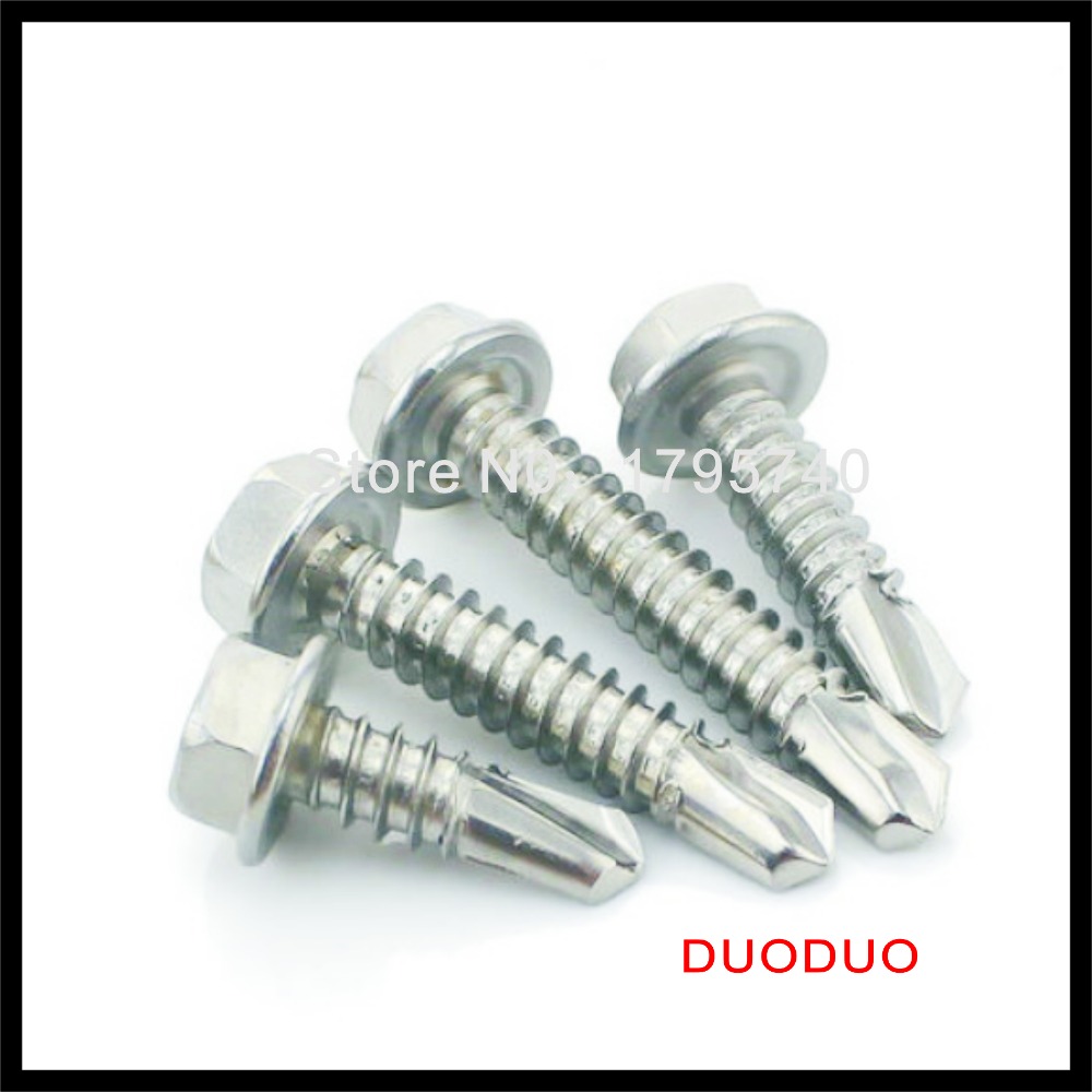 100pcs din7504k st5.5 x 50 410 stainless steel hexagon hex head self drilling screw screws