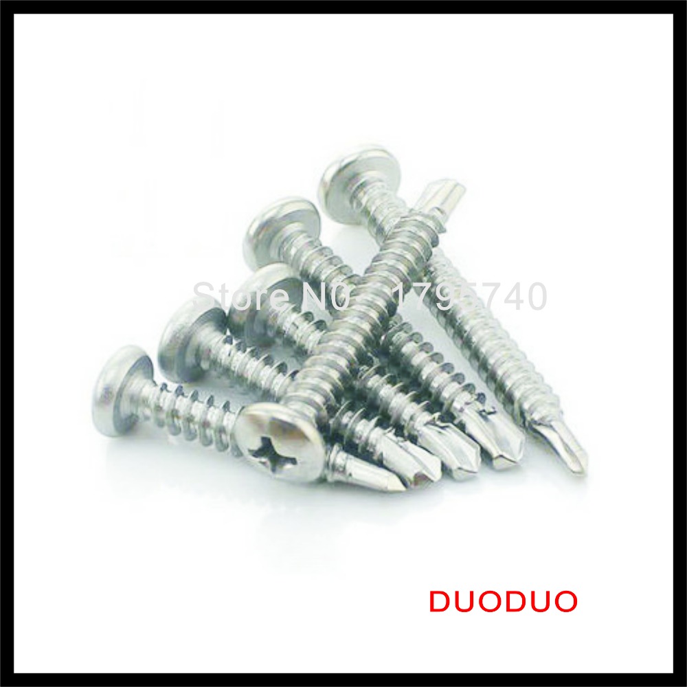 100pcs din7504n st4.2 x 38 410 stainless steel phillips pan head self drilling screw cross recessed raised cheese head screws - Click Image to Close