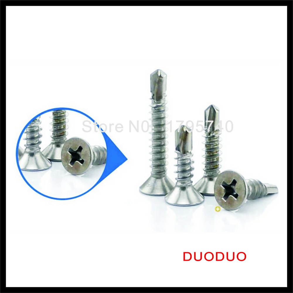 100pcs din7504p st3.5 x 13 410 stainless steel cross recessed countersunk flat head self drilling screw screws