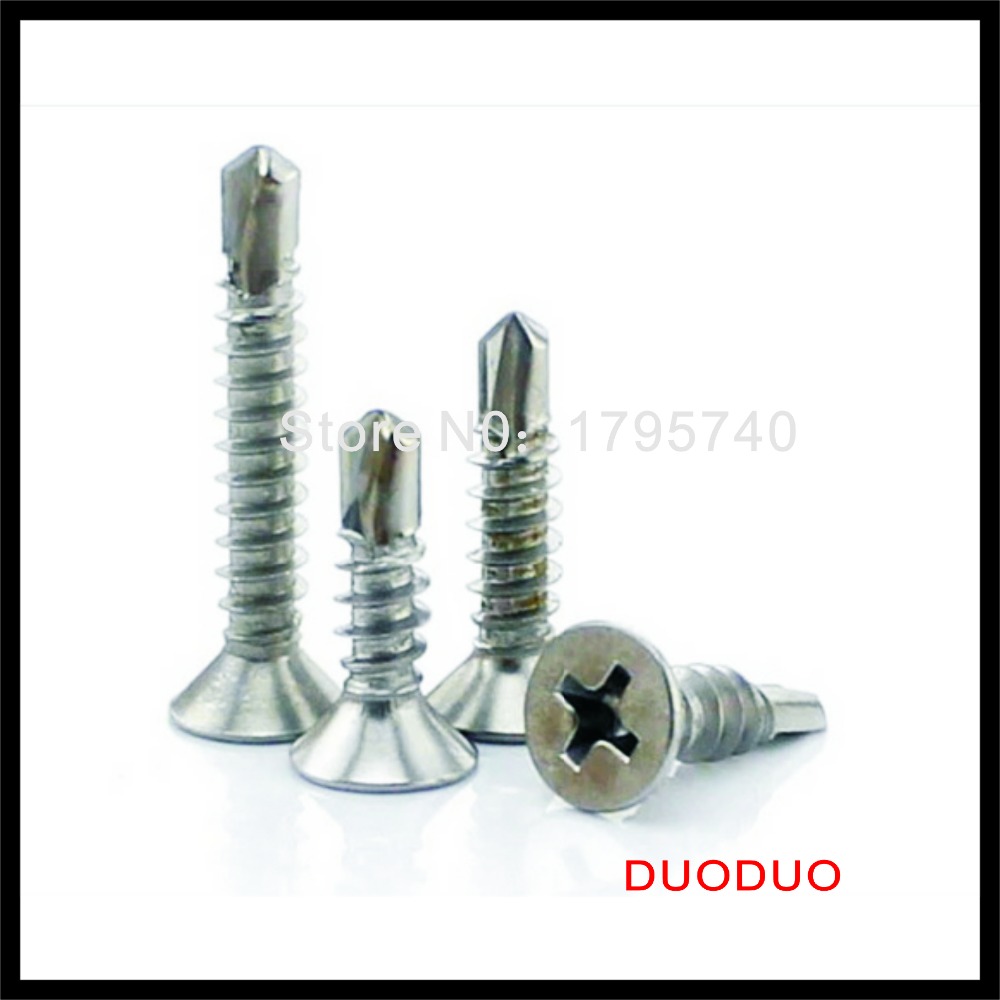 100pcs din7504p st3.5 x 19 410 stainless steel cross recessed countersunk flat head self drilling screw screws