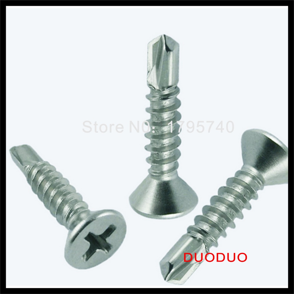 100pcs din7504p st3.5 x 32 410 stainless steel cross recessed countersunk flat head self drilling screw screws