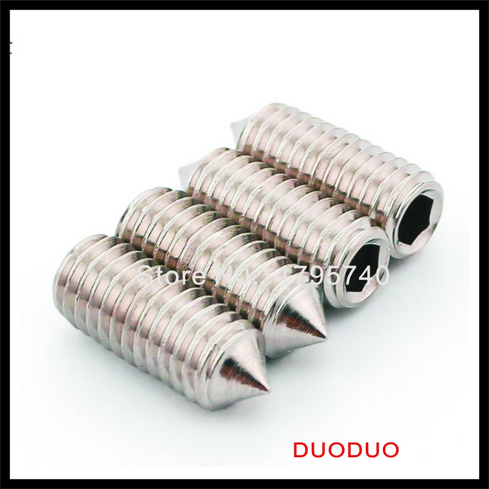 100pcs din914 m3 x 10 a2 stainless steel screw cone point hexagon hex socket set screws
