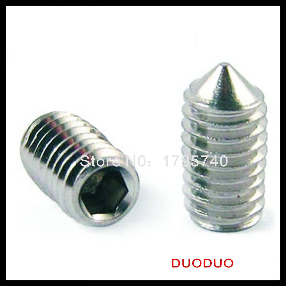 100pcs din914 m4 x 4 a2 stainless steel screw cone point hexagon hex socket set screws