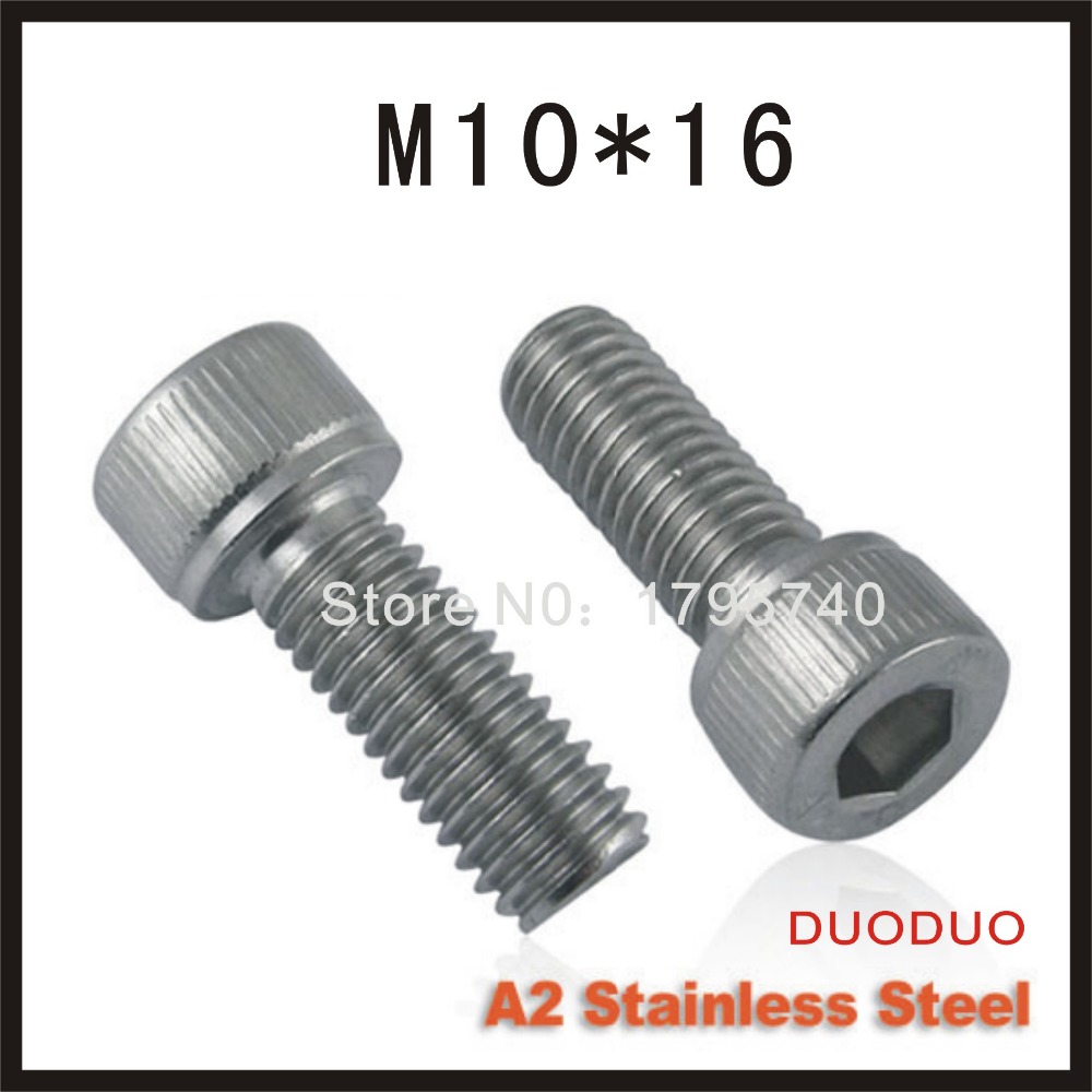 10pc din912 stainless steel a2 m10 x 16 screw hexagon hex socket head cap screws - Click Image to Close