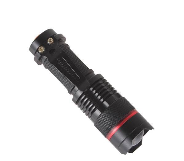 10pcs! 93mm mini 300 lumen cree q5 led zoomable flashlight torch pocket portable zoom flash light with clip 3 modes - Click Image to Close