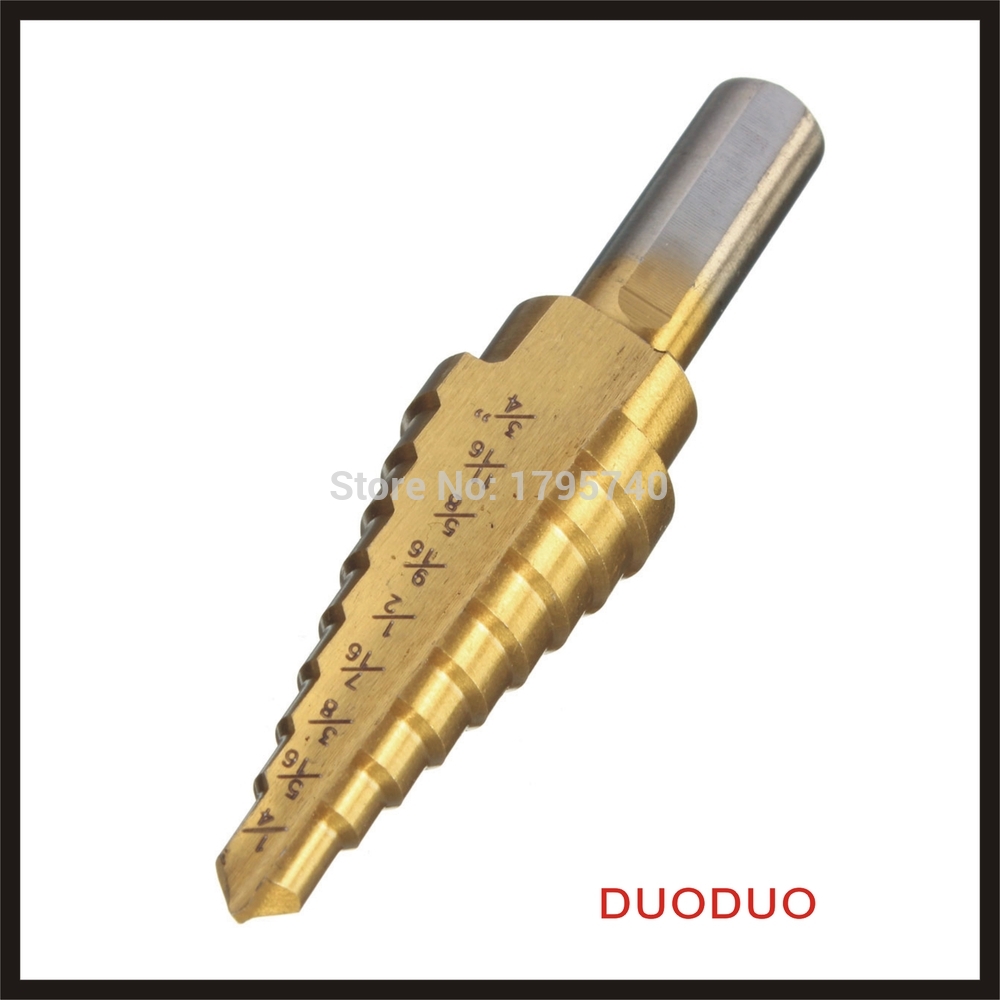 1pc 1/4--3/4" step drill bit set titanium coated high speed steel step drill hole cutter power tools drills - Click Image to Close