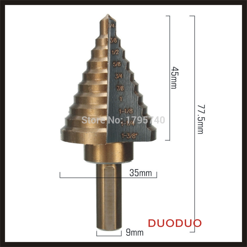 1pc 1/4" to 1-3/8 hss cobalt large step drill bit power tools universal shank mul tiple hole for metal plastic fiberglass best - Click Image to Close