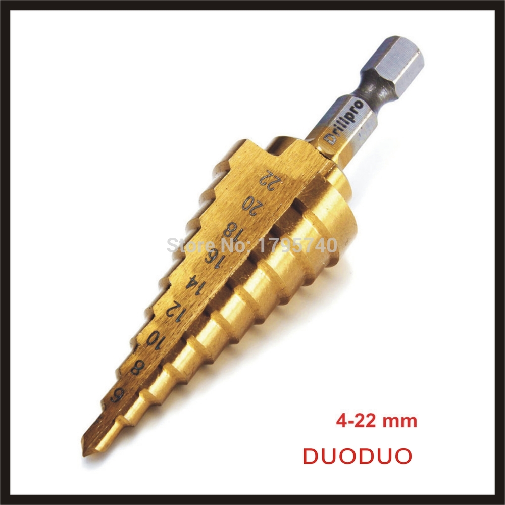 1pc hex titanium step cone drill bit hole cutter 4-22mm hss 4241 for sheet metal wood drilling power tools - Click Image to Close