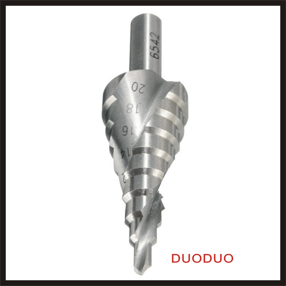 1pc hss hex shank spiral groove step cone 4-20mm drill bit hole cutter high speed steel woodworking drill power tools best price