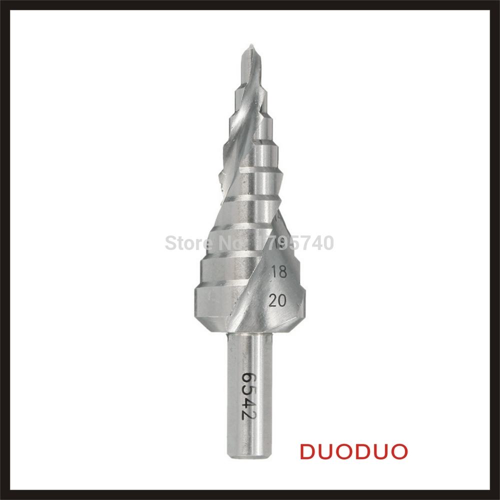 1pc hss hex shank spiral groove step cone 4-20mm drill bit hole cutter high speed steel woodworking drill power tools best price - Click Image to Close