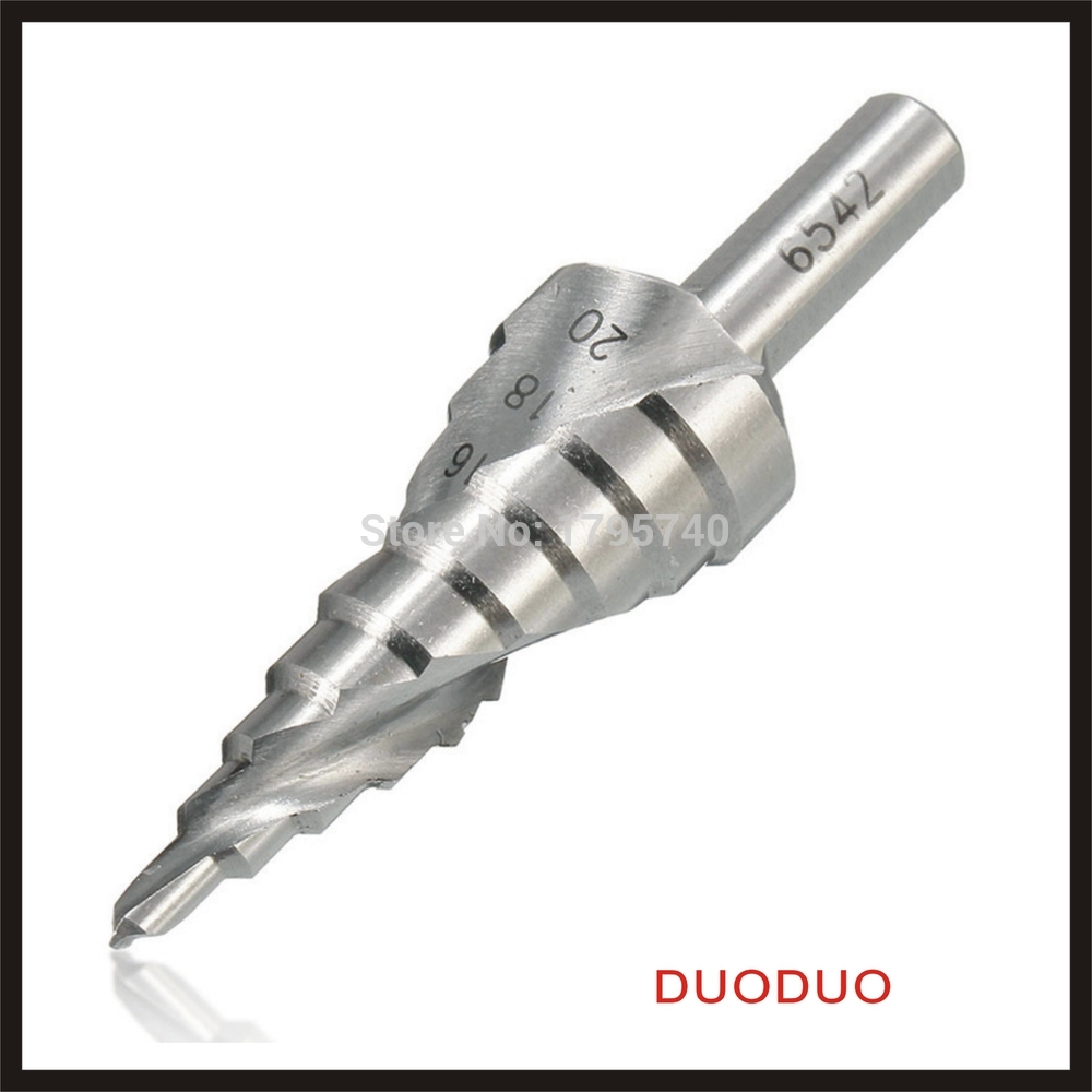 1pc hss hex shank spiral groove step cone 4-20mm drill bit hole cutter high speed steel woodworking drill power tools best price