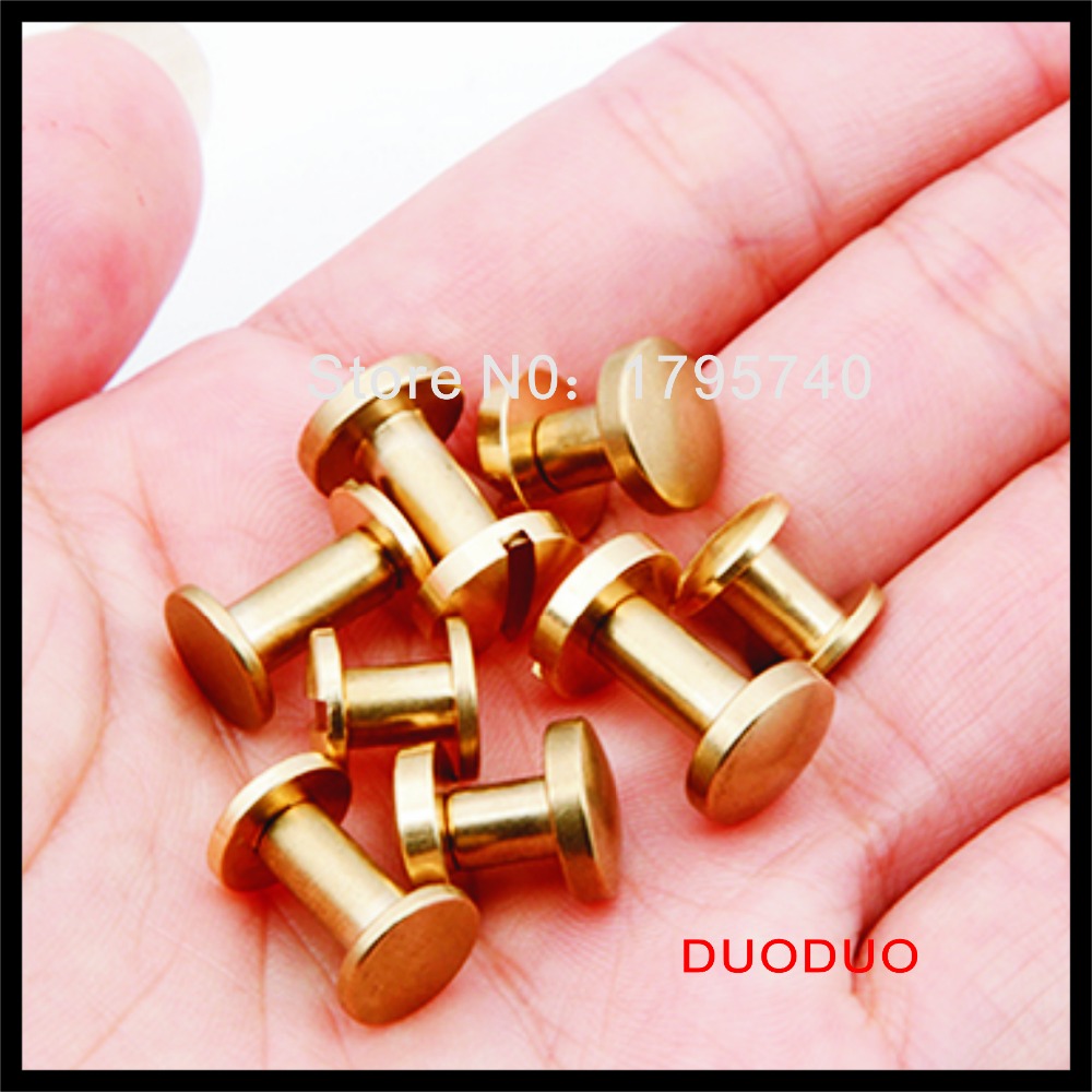 30pcs/lot 4mm x 9mm solid brass 10mm flat head button stud screw nail chicago screw leather belt