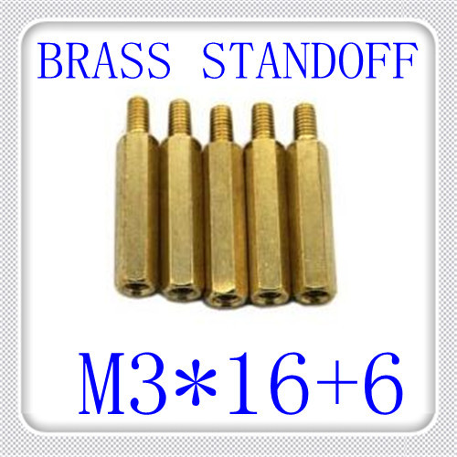 500pcs/lot pcb m3*16+6 brass hex male to female standoff / spacer screw