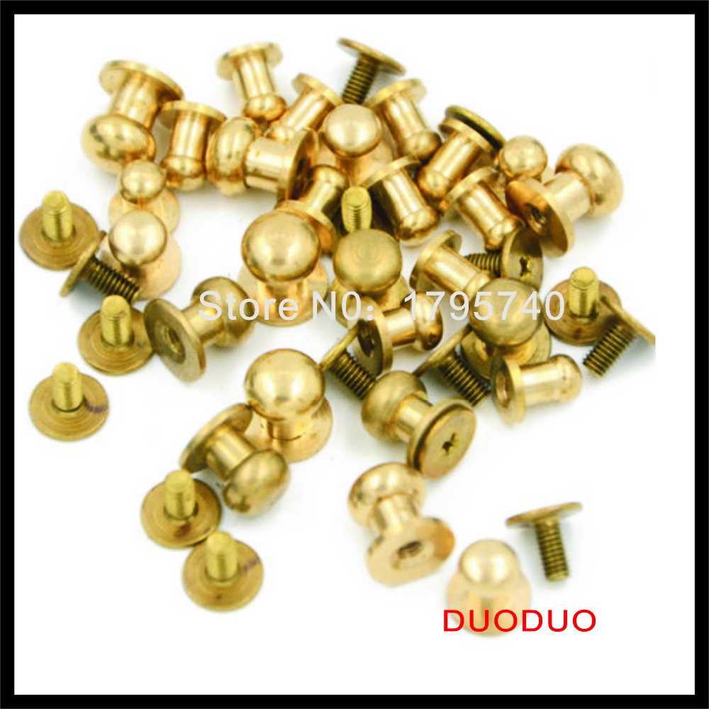 50pcs/lot 11mm stud screw round head solid brass nail leather screw rivet chicago button for diy leather decoration