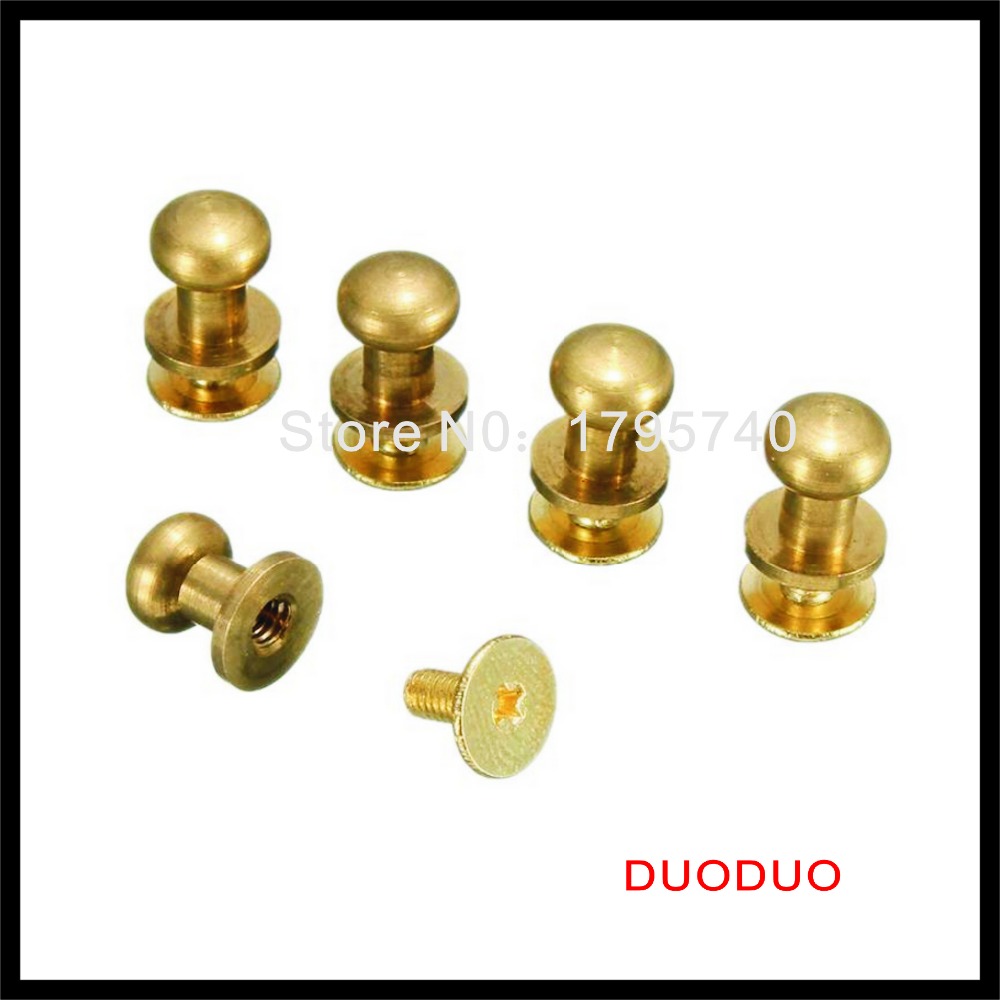 50pcs/lot 11mm stud screw round head solid brass nail leather screw rivet chicago button for diy leather decoration