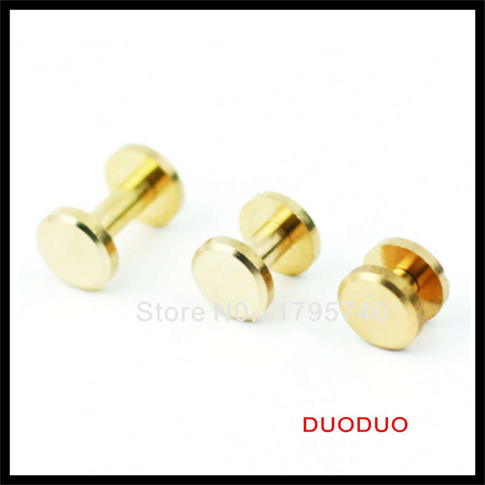 50pcs/lot 4mm x 10mm solid brass 10mm flat head button stud screw nail chicago screw leather belt - Click Image to Close