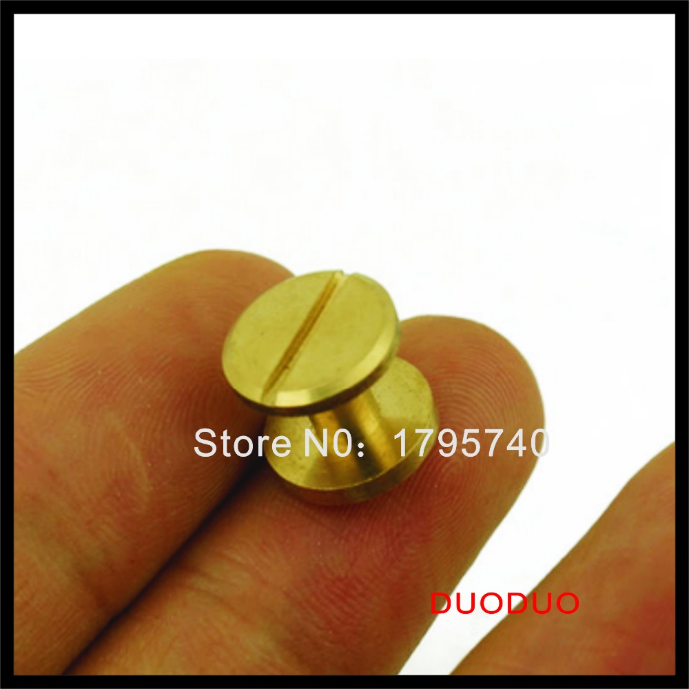 50pcs/lot 4mm x 10mm solid brass 10mm flat head button stud screw nail chicago screw leather belt - Click Image to Close