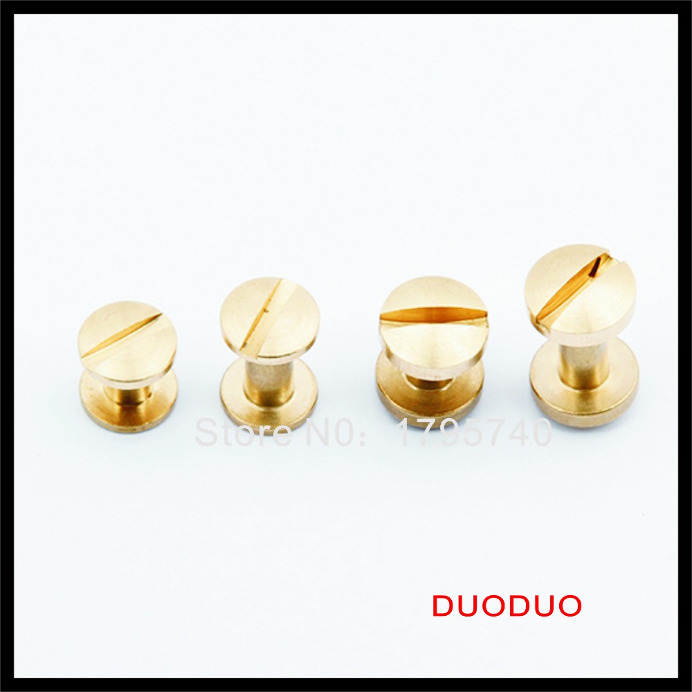 50pcs/lot 4mm x 3mm solid brass 8mm flat head button stud screw nail chicago screw leather belt - Click Image to Close