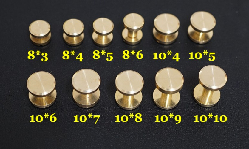 50pcs/lot 4mm x 6mm solid brass 8mm flat head button stud screw nail chicago screw leather belt