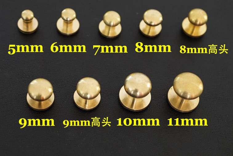 50pcs/lot 6mm stud screw round head solid brass nail leather screw rivet chicago button for diy leather decoration
