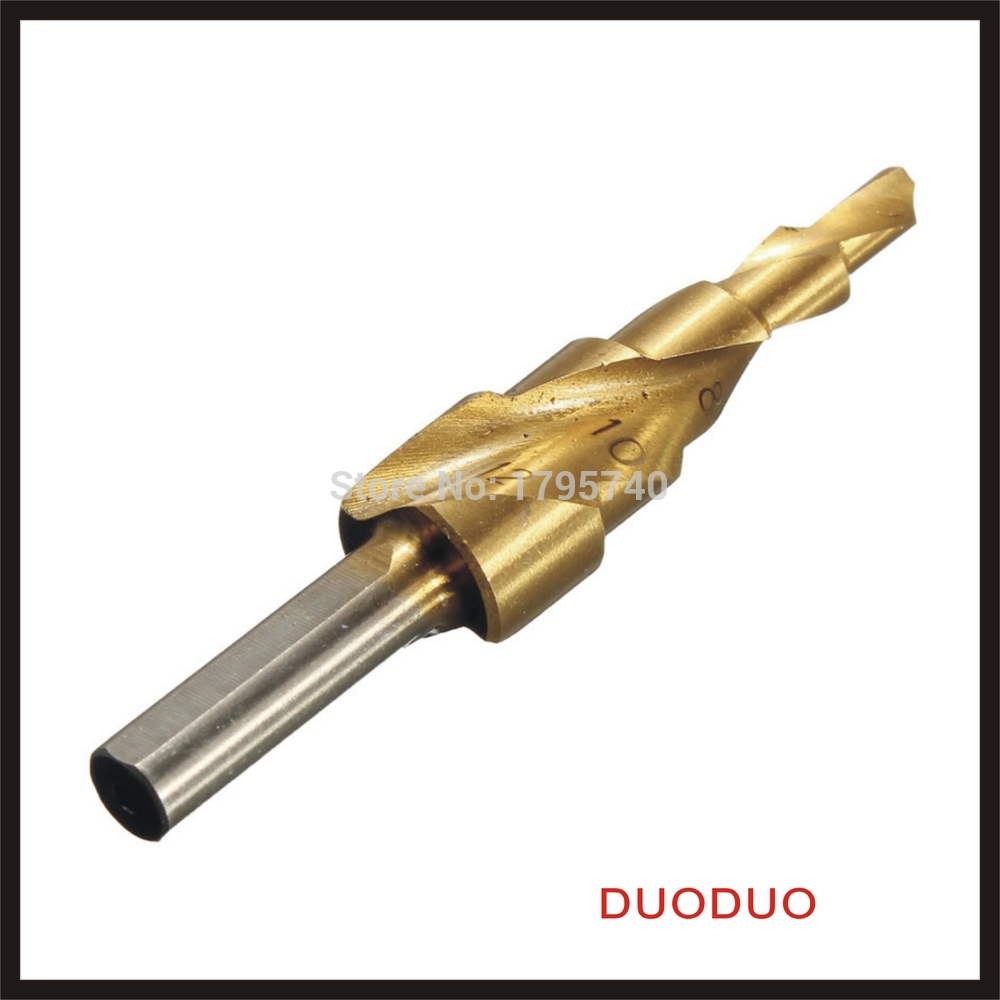newest 4-12mm spiral flute hss drill bit hex spiral step cutter set titanium cone hole gold color high speed steel power tools