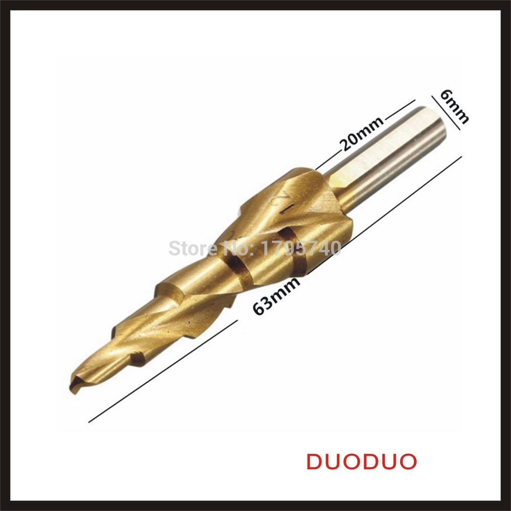 newest 4-12mm spiral flute hss drill bit hex spiral step cutter set titanium cone hole gold color high speed steel power tools
