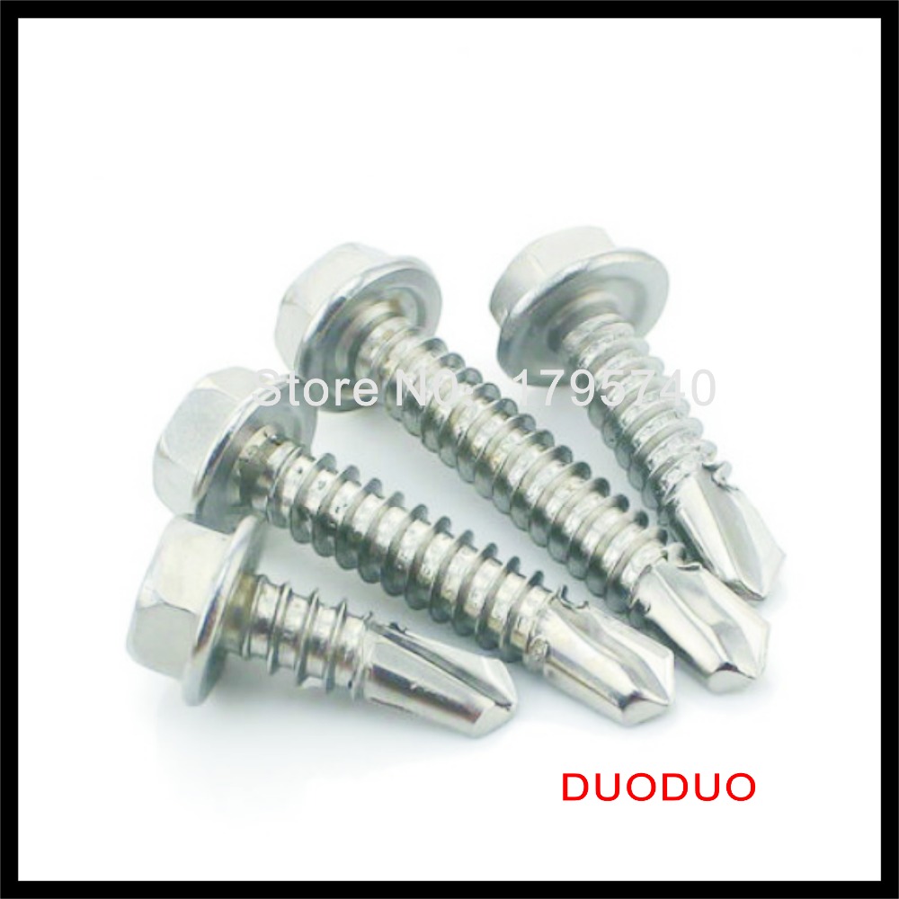100pcs din7504k st4.8 x 100 410 stainless steel hexagon hex head self drilling screw screws - Click Image to Close