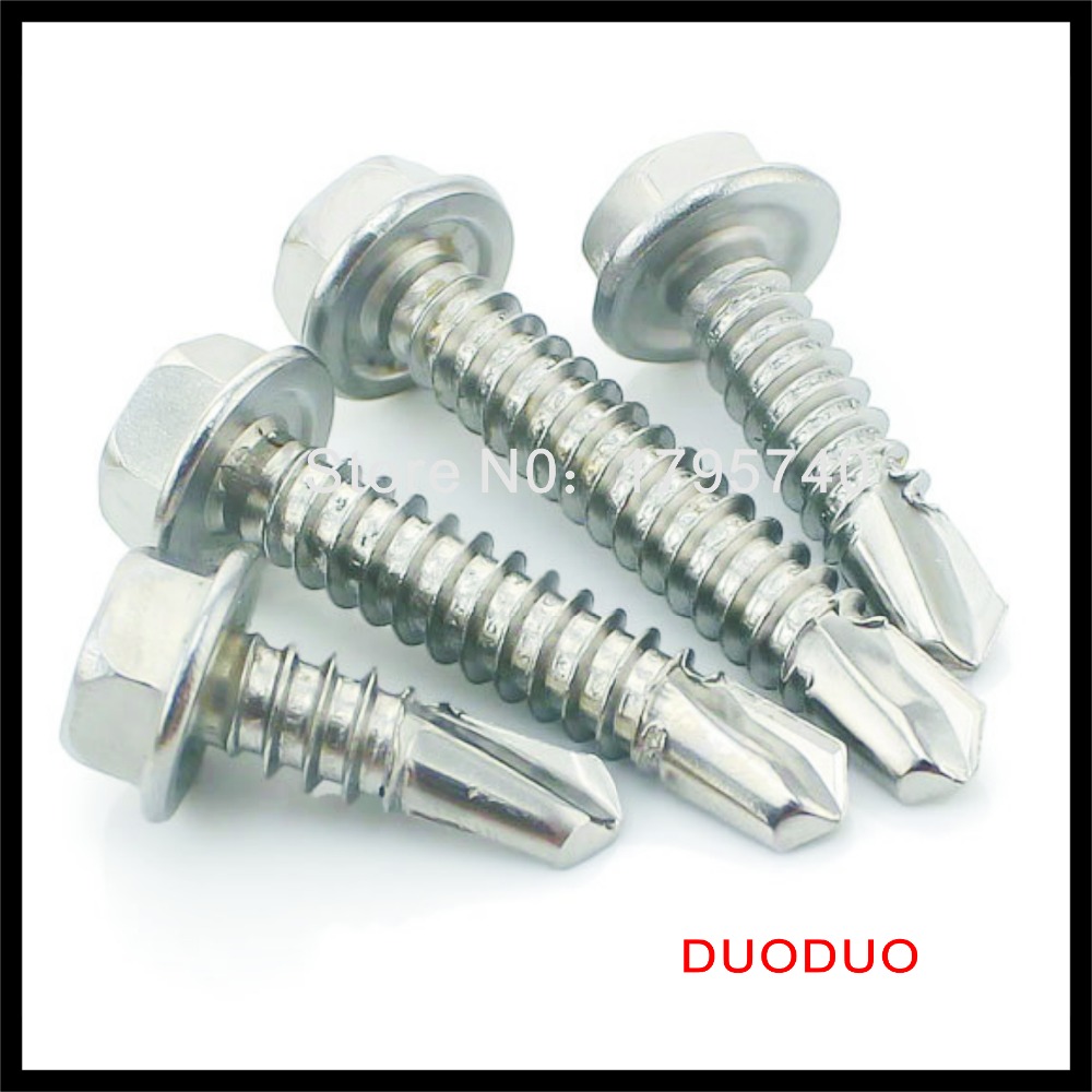 100pcs din7504k st4.8 x 100 410 stainless steel hexagon hex head self drilling screw screws - Click Image to Close