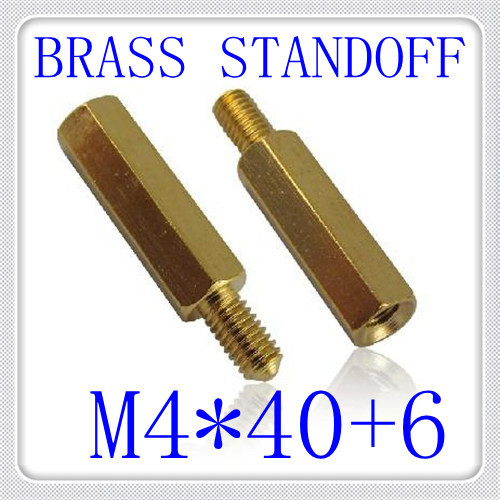 100pcs/lot pcb m4*40+6 brass hex male to female standoff / brass spacer screw - Click Image to Close