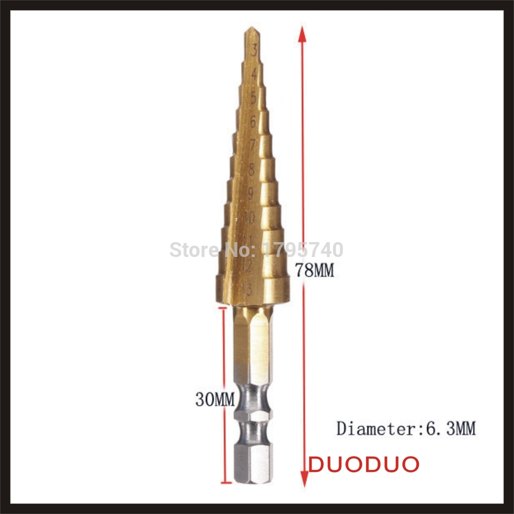 1pc 3-13mm(size of hole) step drill hss straight flute pagoda drill hexagon shank - Click Image to Close