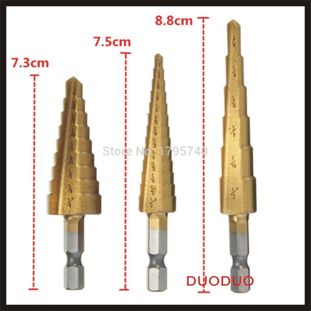 3pcs 4-12/4-20/4-32 high speed steel step drill bit set round shank wood and metal drilling