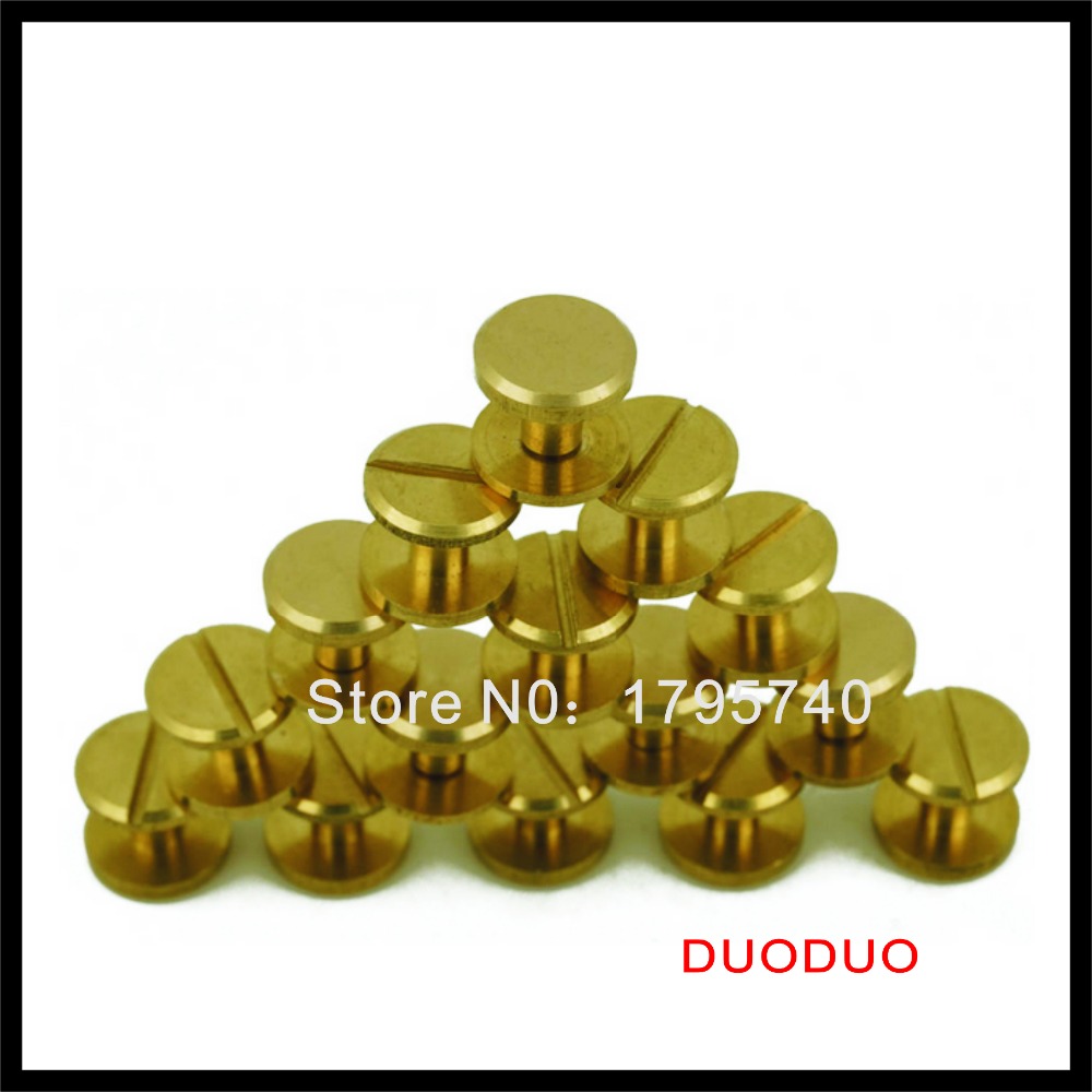 50pcs/lot 4mm x 5mm solid brass 8mm flat head button stud screw nail chicago screw leather belt - Click Image to Close