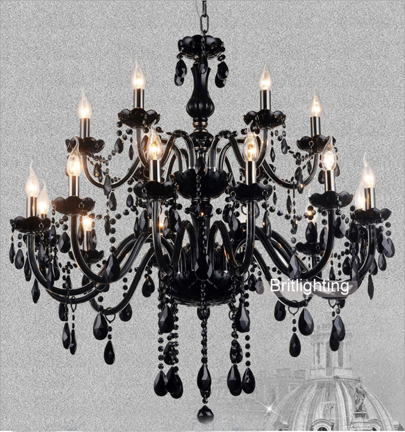 18 lights luxury black crystal chandelier lighting lamp candle crystal chandelier lamp brief fashion living room lamps lighting