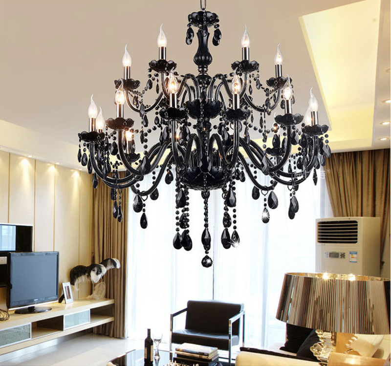 18 lights luxury black crystal chandelier lighting lamp candle crystal chandelier lamp brief fashion living room lamps lighting - Click Image to Close