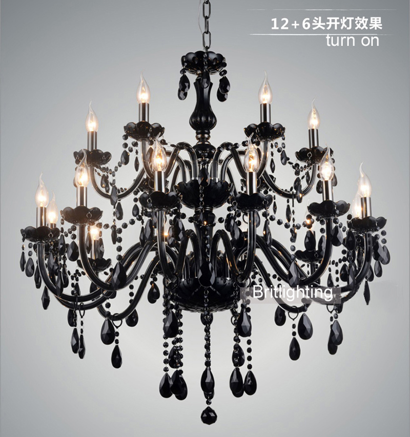 18 lights luxury black crystal chandelier lighting lamp candle crystal chandelier lamp brief fashion living room lamps lighting