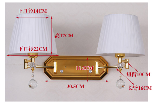 adjustable double arm wall sconce dimmer switch wall light vintage wall lamp bedroom hallway wall lamps fabric cover - Click Image to Close