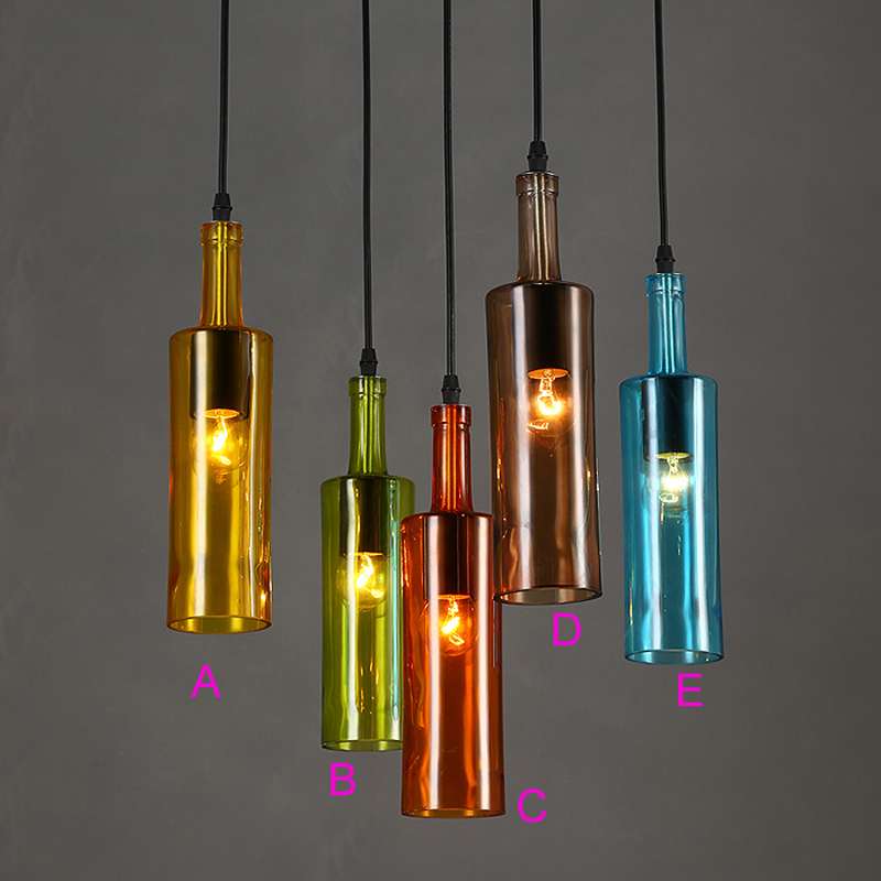 american creative personality color glass bottle light cafe bar wine bottle decorative glass pendant lamp - Click Image to Close
