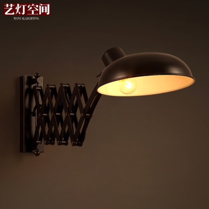 american retractable wall lamp retro loft industrial lamps vintage wall light with long arm black iron apliques pared e27