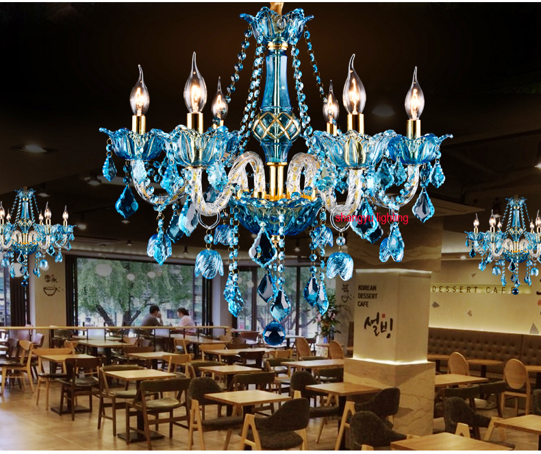 blue crystal chandelier modern water blue crystal chandelier lamp dinning room light glass arm wedding luxury chandelier kitchen