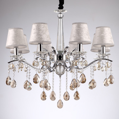 crystal chandelier contemporary with lampshade red/brown/beige 3/5/6/8/10 arms pendientes led chandeliers for kitchen 110-240v