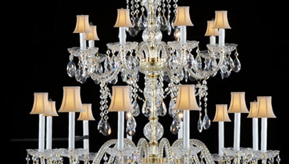 gold finish large crystal chandelier high quaity huge chandeliers with fabric lampshade big room chandelier with crystal pendant