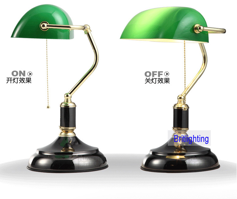 green glass lampshade classical bank lamp 1 light black desk lamp pull cord switch reading light ajustable desk lamp table light