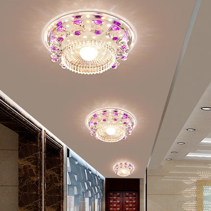 modern led ceiling lights for living room crystal lampshade round 15w purple/blue color kristallen lamp ac 100-240v d18cm