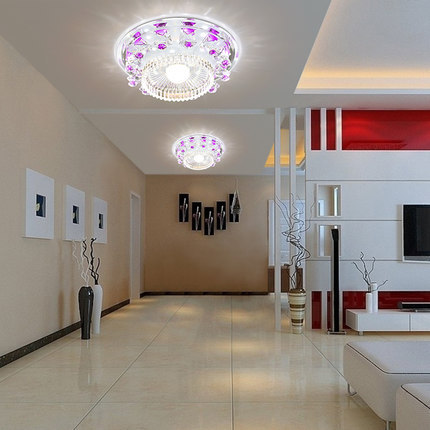 modern led ceiling lights for living room crystal lampshade round 15w purple/blue color kristallen lamp ac 100-240v d18cm
