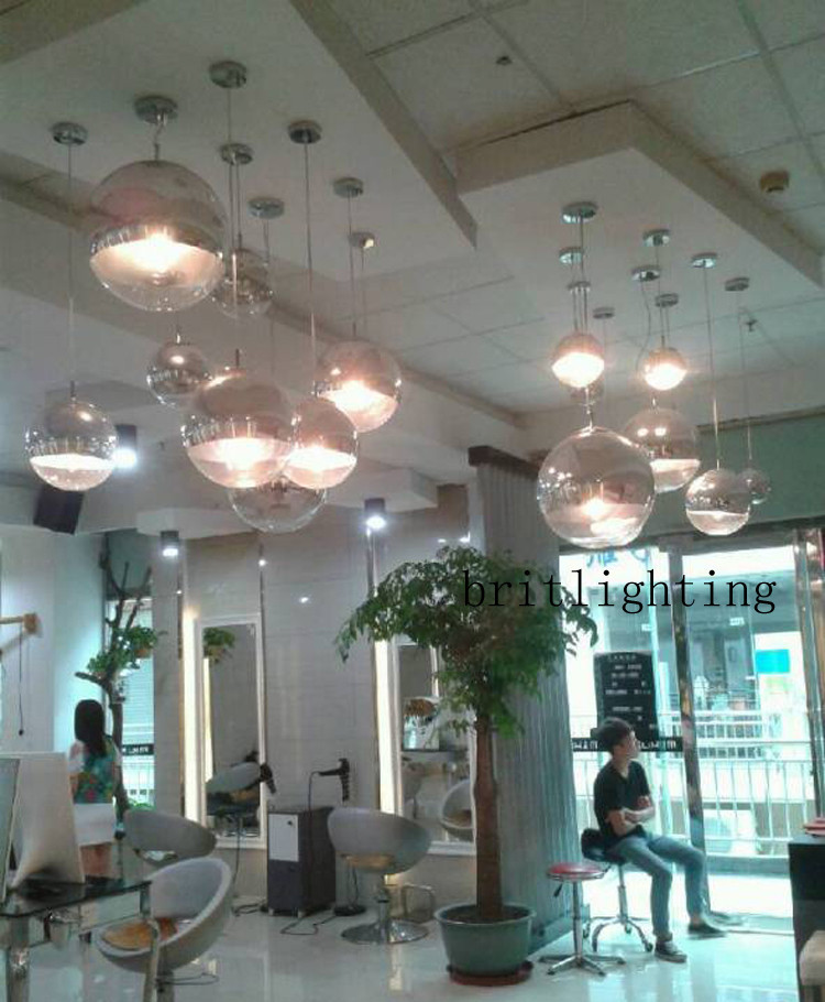 modern pendant lamps mirror ball glass linear suspension pendant lighting for dinning room blobe glass shade hanging lighting