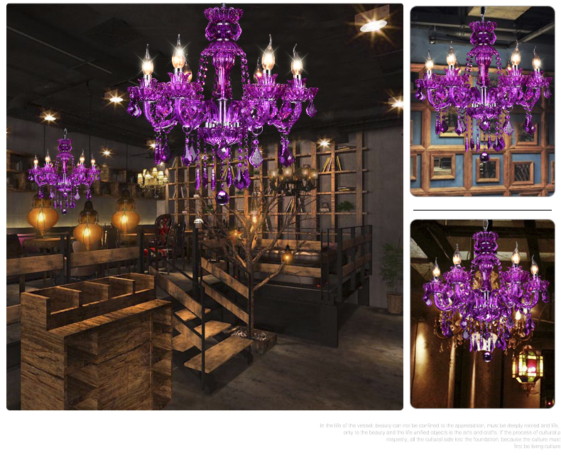 villa bedroom luxury chandelier 8 lights purple crystal chandelier fashion purple crystal lamp hanging lightingwedding house