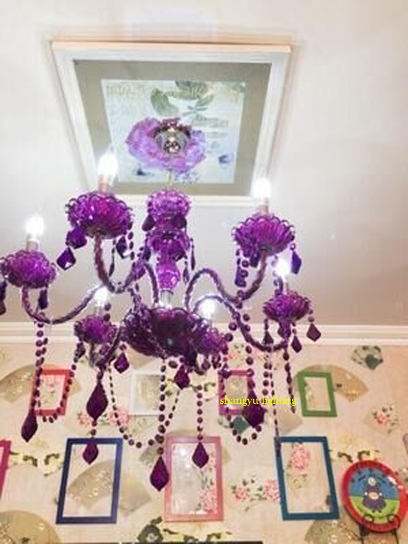 villa bedroom luxury chandelier 8 lights purple crystal chandelier fashion purple crystal lamp hanging lightingwedding house