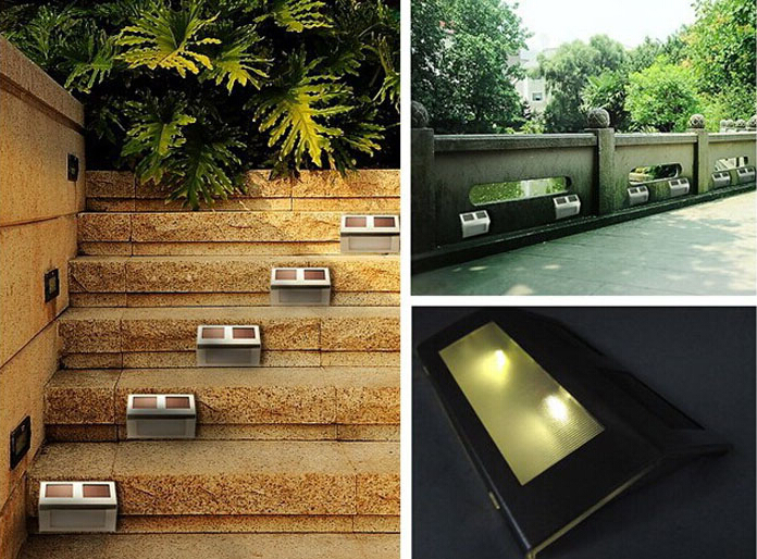 6pcs solar powered outdoor wall lamps stair 2 led solar wall lights solar garden stairs stainless steel
